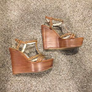 Michael Kors $195 Rockstud T-Strap Wedges 7